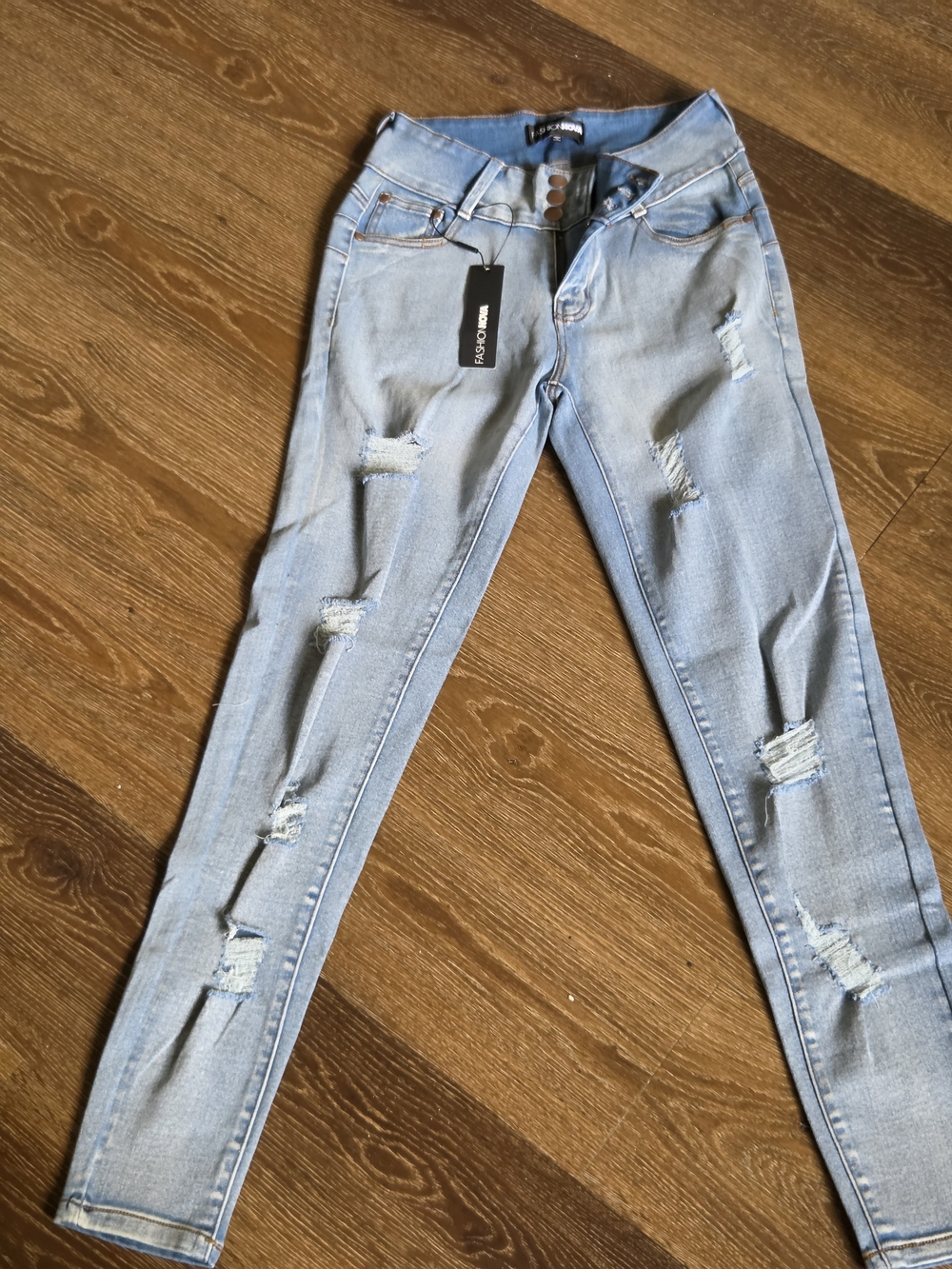 Size 11 Fashion Nova Lift Up My Booty Sculpting Jeans Distressed Light Blue Wash